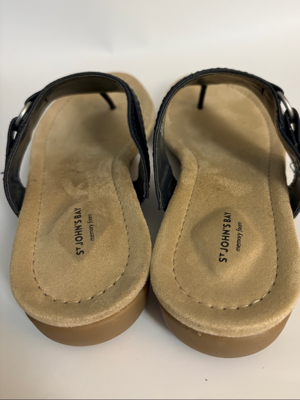 St. John's Bay Navy Women’s Thong Sandals with Tan Footbed and Buckle - Picture 7 of 8